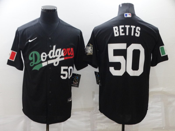 Men's Los Angeles Dodgers #50 Mookie Betts Black Cool Base Stitched Baseball Jersey